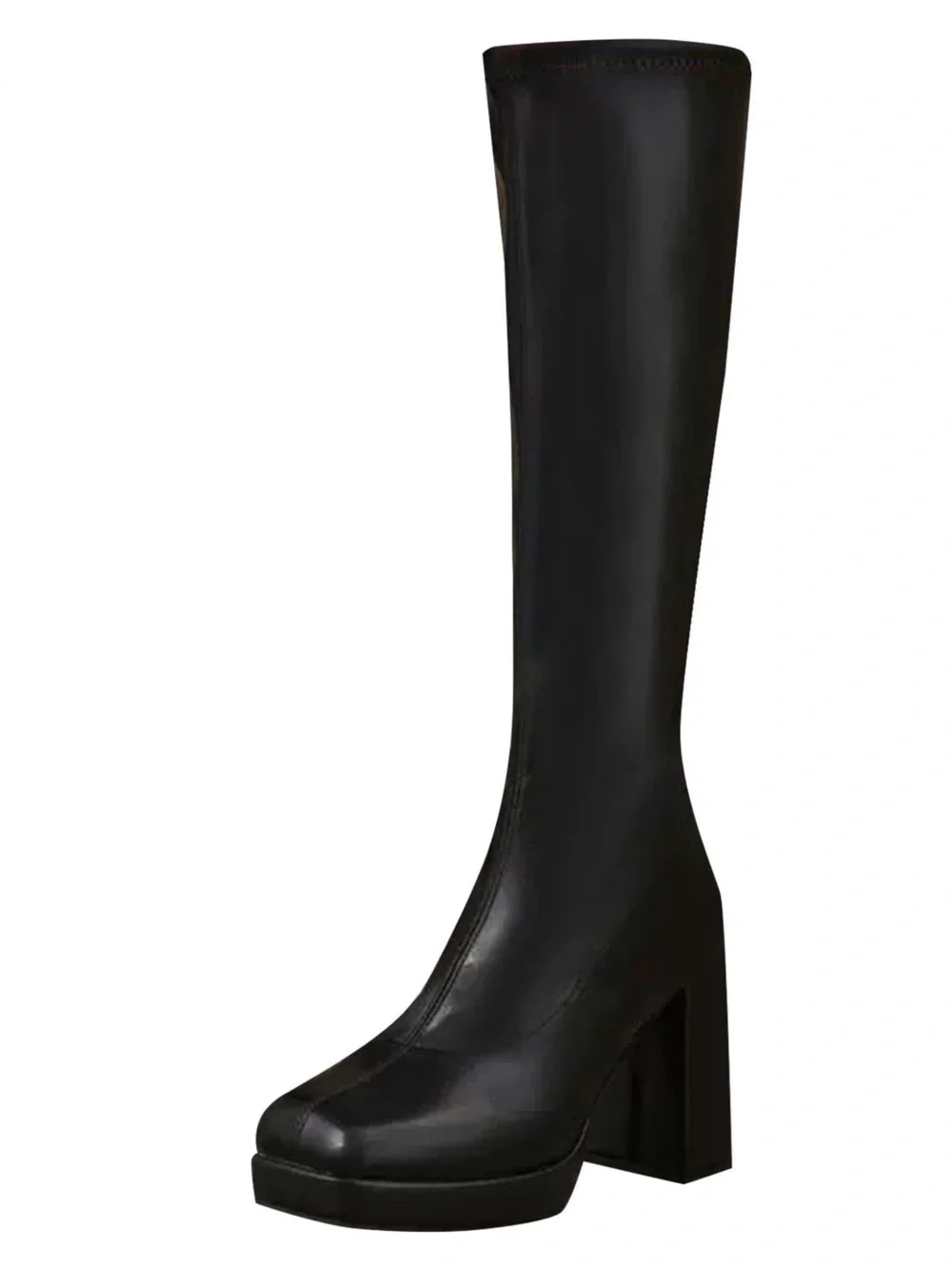 Women's Black Over-the-Knee Platform Block Heel Boots Size 42= US 9-9.5